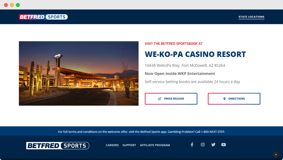 Screenshot of Betfred Arizona We-Ko-Pa Casino Resort