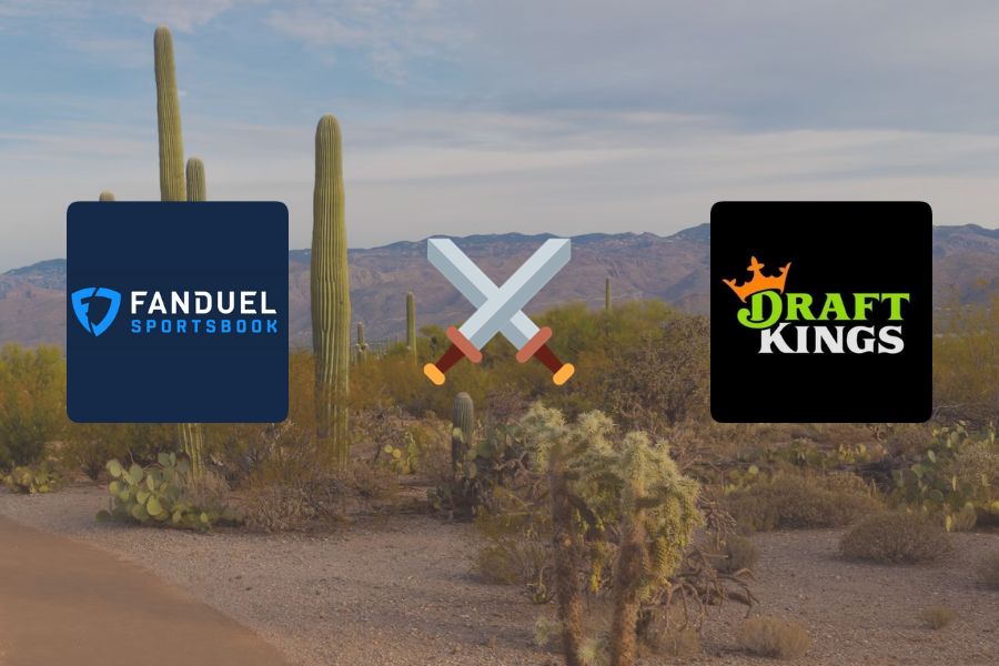 FanDuel VS DraftKings with Arizona landscape in the background